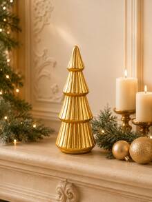 1pc Modern Christmas Tree Decorative Sculpture, Gold/Silver Metallic Finish Abstract Xmas Tree Statue, Minimalist Tabletop Accent For Mantel, Shelf, Entryway, Living Room, Office & Holiday Home Decor - 1PC - View 3