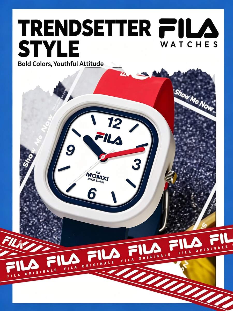FILA FLS38-6699-001 Quartz Watch, Exam-Ready Wristwatch, Unisex, Minimalist Plastic Dial, PU Strap, Red/Blue - Red and Blue - View 1