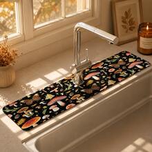 1pc Mushroom Design Sink Faucet Water Absorbent Mat, Drainage Mat, Suitable For Kitchen, Bathroom Sink, Countertop, Drainage Mat, Diatomaceous Earth Material, Cuttable, Quick Drying Mat - Multicolor - View 2