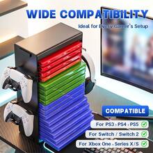 Universal Video Game Storage Tower With 4 Controller & Headset Holders, 16 Game Disc Organizer Stand, Vertical/Horizontal Storage Rack Compatible With P5, P4, X-Series, NS Console - View 2