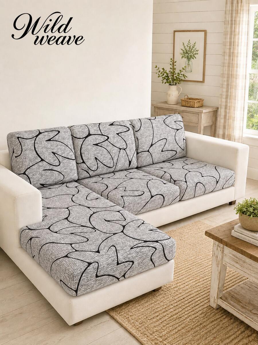 1pc Modern Line Print Elastic All-Season Sofa Seat Cushion Cover