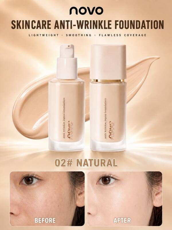 NOVO Long-Lasting Flawless Anti-Dullness Foundation, Concealing Color Correcting Hydrating, Suitable For All Skin Types, Creamy Texture, Holiday Party Gift, Best Shade