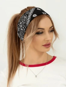 1PC Fashion Versatile Printed Novelty Large Bandana Headband Scarf Denim Suitable For All Seasons - Black - View 2