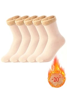 1/3/5 Pairs Men's Multi-Color Warm Winter Round Socks, Fluffy Cuff Snow Socks Suitable For Cold Weather Outdoor Hiking - Multicolor - View 16