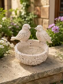 Bird-Shaped Planter, Suitable For Outdoor Indoor Garden Decor, 2 Bird Relief Planter Bowl, Yard Lawn Balcony Tabletop Plant Container, Sold Individually, Home Garden Housewarming Gift - Double Bird Flower Pot Bowl - View 5