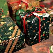 6/12Pcs Glossy Coated Christmas Gift Wrapping Paper, Xmas Green Cute Dessert Angel Dress Pattern Decorative Paper For Holiday Gift Packaging - View 5