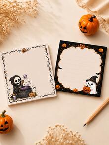 1set/1book 50pcs Witch Ghost Pumpkin Theme Halloween Sticky Notes, Multiple Black White Orange Holiday Patterns Available, Skull, Magic Pot, Pumpkin Lantern, Bat, Ghost, Star And Bow Details, Square Large Writing Area With Decorative Border Design - Multiple Styles - View 3