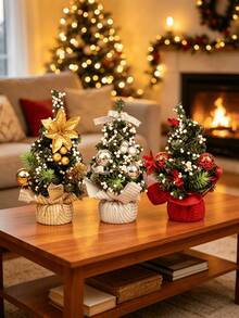 3 buah Pohon Natal Mini 7,87 Inci, Dekorasi Meja yang Ideal, Cocok untuk Pajangan Jendela Toko, Pesta di Rumah, Acara Perusahaan, Pemberian Hadiah, dan Dekorasi Jalanan - MultiWarna - View 2
