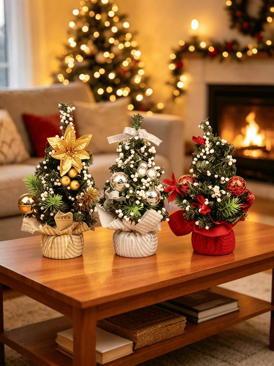 3 buah Pohon Natal Mini 7,87 Inci, Dekorasi Meja yang Ideal, Cocok untuk Pajangan Jendela Toko, Pesta di Rumah, Acara Perusahaan, Pemberian Hadiah, dan Dekorasi Jalanan