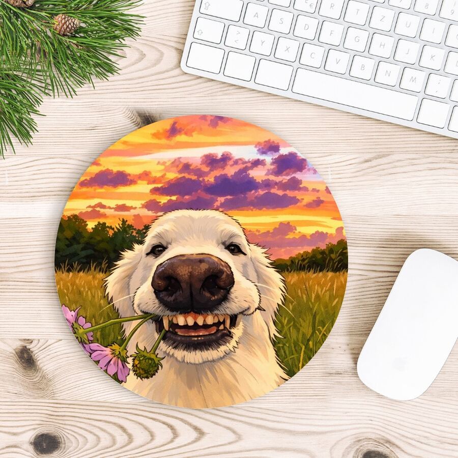 Sublimated Desk Mouse Pad With "I Am Ok" Cat Design - Round - View 1