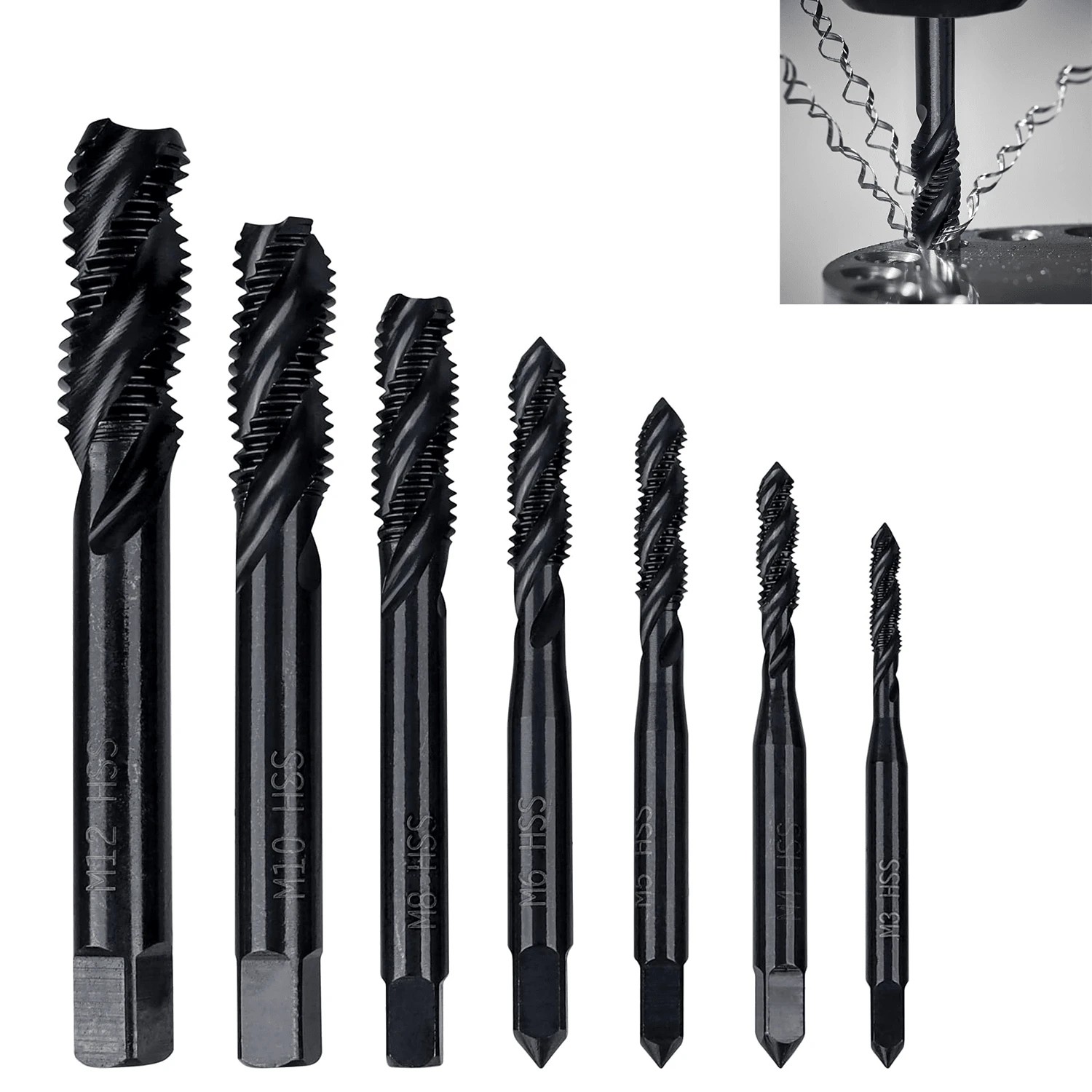 7Pcs Nitride Coated Spiral Flute Tap Set, Metric Thread Taps M3/M4/M5/M6/M8/M10/M12 Tapping And Drilling Tools - 7Pcs - View 1