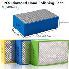 3 Buah Bantalan Poles Tangan Berlian, Blok Amplas 60/200/400 Grit, Cocok Untuk Ubin, Kaca, Batu, Marmer, Granit, Keramik, Logam, Penggunaan Basah dan Kering - 3 Buah - 60/200/400 Grit - View 2