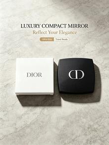 Dior Premium Matte Black Square Double-Sided Folding Makeup Mirror, Metal Logo Portable Compact Mirror For Touch-Ups, Pocket Mini High Definition Beauty Mirror, Travel Business Trip Outing Carry-On Makeup Tool - Black Square Makeup Mirror - View 8
