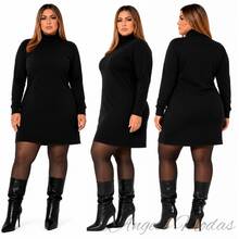 Vestido Plus Size de Inverno Tecido em Lanzinha - Preto - Visão 2