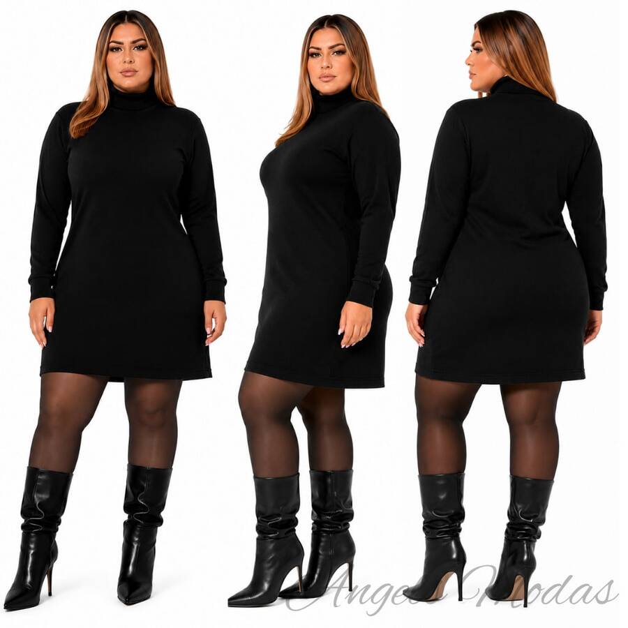 Vestido Plus Size de Inverno Tecido em Lanzinha