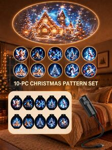 XF.Meraki USB Christmas Projection Night Light, Includes 6 Interchangeable Slides, 360° Rotating Wall And Ceiling Projection Lamp, Santa Claus, Jesus, Christmas Tree And Snowman Patterns, Plug-In Holiday Room Decor, Suitable For Bedroom, Living Room And Party - A - View 3