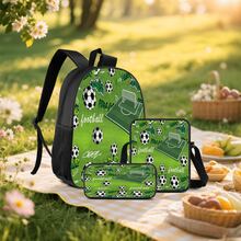 Soccer Field Graffiti Element 2D Print 3 Pieces Backpack Set, Large Capacity Backpack With Crossbody Bag And Pencil Case, Side Elastic Mesh Pocket For Water Bottle Storage, Wide Breathable Adjustable Shoulder Straps, Durable Water-Resistant Fabric, Fresh Sporty Style For Daily Commute, Travel And Casual Storage - Printed Bag - View 8