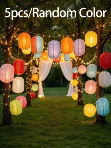 10/5pcs Hollow Long Paper Art Set, Includes 6 Lanterns And 6 Bases, Multi-Color Sewn Foldable Hanging Lanterns, Colorful Paper Art Decorative Lanterns, Suitable For Home, Party And Other Occasions - Multicolor - View 8