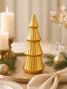 1pc Modern Christmas Tree Decorative Sculpture, Gold/Silver Metallic Finish Abstract Xmas Tree Statue, Minimalist Tabletop Accent For Mantel, Shelf, Entryway, Living Room, Office & Holiday Home Decor - 1PC - View 4