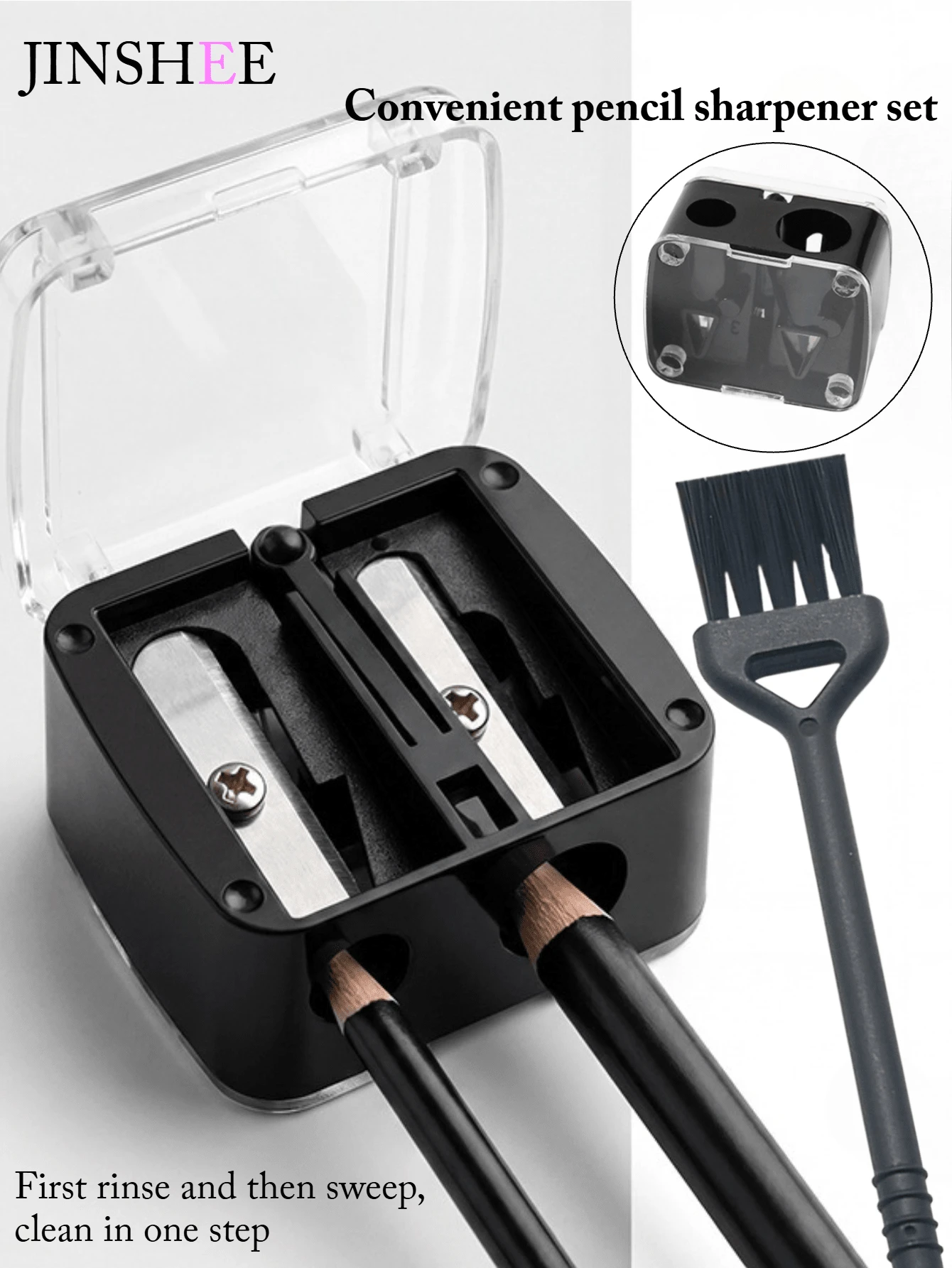 JINSHEE6/3/2pcs Pencil Sharpener Cleaning Brush Set, Two In One Manual Cleaning Brush With Cleaning Brush, Suitable For Eyebrow Pens, Eyeliner Pens, Lipliner, Various Cosmetic Pens, Convenient Travel Beauty Tools Cleaning Set - Black - View 1