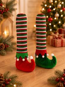 Christmas Elf Chair Leg Covers, Red & Green Striped Elf Shoe Furniture Socks, Christmas Table & Chair Leg Decor, Christmas Holiday Party Decoration, Suitable For Dining Room, Kitchen, Dining Table, Home Winter Decor - Multiple Styles - View 6