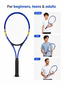 raqueta de tenis,tennis,padel,raqueta,pádel,Raqueta de Tenis Ligera para Principiantes con Funda de Transporte, Marco de Aluminio y Cuerdas de Nailon, 67 cm, para Adolescentes y Adultos, Rojo/Azul, 1 Raqueta + 1 Funda - Azul - Ver 4