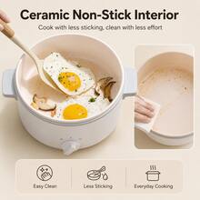 Multi-Cooker Electric Pot – 2 Heat Settings, Non-Stick, Dual Temp Control, Dry-Burn Protection, Serves 1-3,1.6L - White - View 10