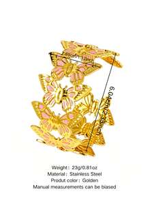 VceTd 1pc Gentle Style Colorful Enamel Butterfly Design Stainless Steel Open Cuff Bracelet For Women, Suitable For Weddings, Travel, Or As A Valentine's Day Gift For Loved Ones - Yellow Gold - View 3