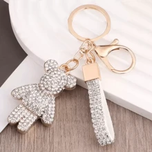An Internet Celebrity Diamond-Studded Bear Keychain For Women, Cute, Creative, Exquisite Small Bear Car Key Pendant, Bag Charm - Pink - View 3