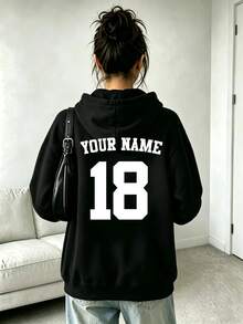 Women's Personalized Custom Hooded Sweatshirt Front And Back Graphic Design, Autumn/Winter Outfit, Custom Your Text/Slogan/Name/Lucky Number/Anniversary Date, Gift For Boyfriend/Girlfriend/Mother's Day - Black - View 4