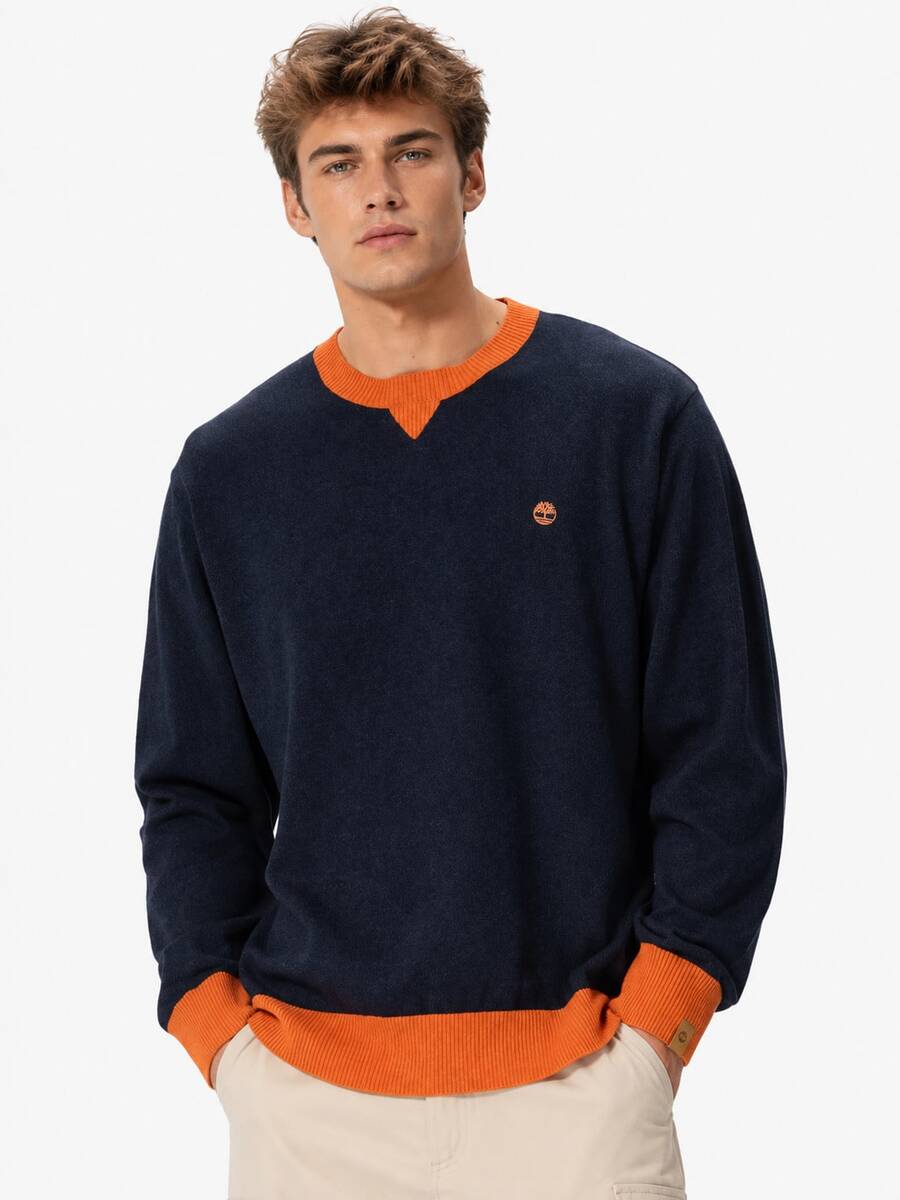 Timberland Atasan Pullover Lengan Panjang Kasual Olahraga Pria Model Baru, Longgar, Bernapas - Biru Tua/Oranye - View 1