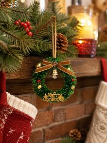 Mini Christmas Wreath Ornaments, Small Hanging Wreath Decor With Bows Bells And Berries, 5 Styles Available, Christmas Tree Hanging Decoration, Holiday Party Home Decor - Multicolor - View 9