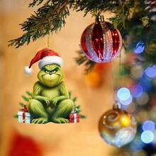 Panini Grinch Sitting On Gift Box Acrylic Christmas Ornament, Flat Character Pendant With Hanging Rope, Suitable For Christmas Tree, Home And Car Interior Decoration - Random Styles - View 3