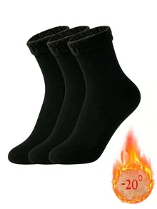 1/3/5 Pairs Men's Multi-Color Warm Winter Round Socks, Fluffy Cuff Snow Socks Suitable For Cold Weather Outdoor Hiking - Multicolor - View 20