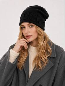1pc Solid Color Casual Polyester (Polyester) Applique Beanie Hat, Knit Hat, Windproof And Warm For Autumn And Winter, Suitable For Home And Outdoor Wear, Perfect Gift For Girlfriend Or Best Friend - Multicolor - View 13