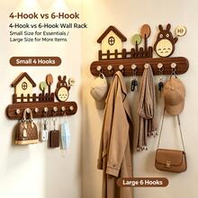 Creative Cartoon Wooden Wall-Mounted Key Hook, Medieval Style No-Drill Entryway Door Back Hanging Rack, Can Store Keys, Bags, Scarves, Wall Decor Storage Item, Suitable For Living Room, Bedroom, Kitchen, Entryway Wall, Home Storage Small Items - View 2