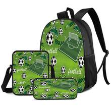 Soccer Field Graffiti Element 2D Print 3 Pieces Backpack Set, Large Capacity Backpack With Crossbody Bag And Pencil Case, Side Elastic Mesh Pocket For Water Bottle Storage, Wide Breathable Adjustable Shoulder Straps, Durable Water-Resistant Fabric, Fresh Sporty Style For Daily Commute, Travel And Casual Storage - Printed Bag - View 1