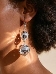2pcs Disco Ball Earrings 70s American DISCO Gold & Silver Vintage Earrings - Silver - View 2
