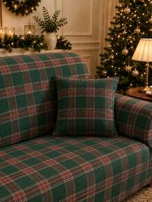 Christmas 1pc Printed Classic Christmas Green Plaid + 1pc Matching Pillowcase Full Sofa Cover, Holiday Home Decor, Multiple Sizes Available, Modern Minimalist Elastic Breathable Polyester Full Sofa Cover, All-Season Suitable For Living Room Home Use - Multicolor - View 6