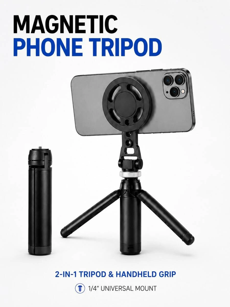 MIAOTU Tripod Ponsel Magnetik Portabel, 2-in-1 Dudukan Meja dan Pegangan Genggam, Dengan Antarmuka Sekrup 1/4", Cocok untuk Ponsel Pintar, Kamera, dan Lampu Pengisi, untuk Pemotretan Vlog, Selfie, Panggilan Video, dan Siaran Langsung - View 1