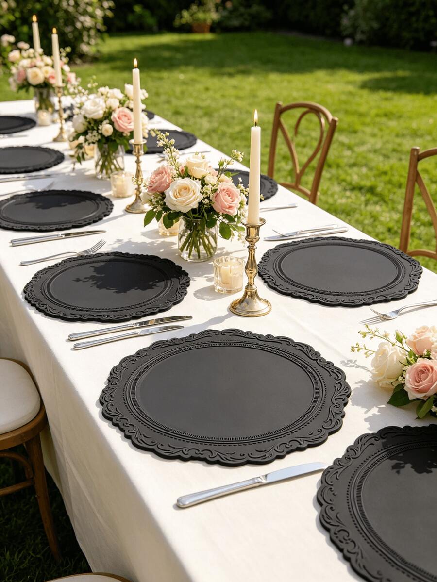 1pc 35cm Silicone Non-Slip Placemat, Nordic Style Dining Table Decor Mat, Washable, Easy To Clean, Wipe-Able, Non-Slip, Elegant Tablemat, Dining Table Setting, Kitchen Tabletop Pad, Holiday Wedding Decoration - Multicolor - View 1