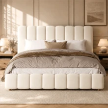 Upholstered Bed, Double Bed, 160*200cm, Hydraulic Storage Bed, Bed With Slatted Frame, Headboard And Large Storage Space, Upholstered Headboard, Beige, Velvet - Beige + Velvet - View 3
