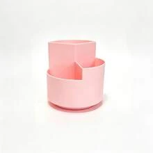 1 pieza Soporte giratorio de 360° para bolígrafos, diseño de 3 compartimentos, soporte giratorio de gran capacidad para bolígrafos, caja de almacenamiento de escritorio, organizador de papelería de escritorio, puede almacenar lápices, brochas de maquillaje, papelería, adecuado para oficina, escuela, suministros de arte - Multicolor - Ver 9