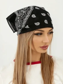 1PC Fashion Versatile Printed Novelty Large Bandana Headband Scarf Denim Suitable For All Seasons - Black - View 1
