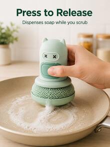 Modern Plastic Soap Dispenser Cleaning Brush, Cat Ear Handle, Press Top To Dispense Liquid, Round Sponge Brush Head, 2 Colors Available, Kitchen Pots Bowls Sink Countertop Daily Cleaning Brush, Spring Kitchen Cleaning - Multicolor - View 2