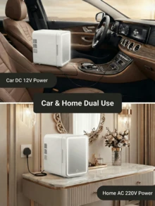 4L Portable Mini Fridge With LED Makeup Mirror, 3 Light Modes, Dual Cooling And Heating, Removable Shelf, Compact Refrigerator For Cosmetics, Beverages, Home And Travel - White - View 9