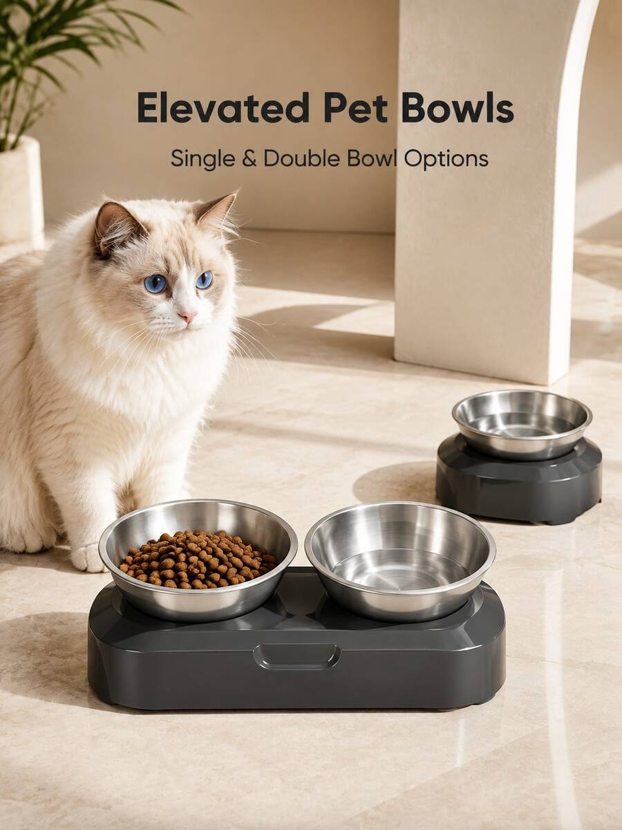 1pc Durable Pet Food Bowl, Grey Base, Easy To Clean Single-Compartment Feeding Bowl, Suitable For Dogs, Cats And Rabbits, Indoor Food And Water Bowl