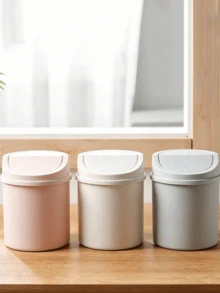 Mini Desktop Trash Can With Lid And Decorative Bow, Plastic Rotating Lid, Non-Electric Cylindrical Design, Suitable For Home, Office, Kitchen, Bedroom Vanity And Daily Use - Multi-color - View 11