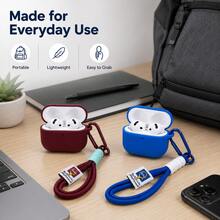 Ốp bảo vệ tai nghe Bluetooth phong cách tối giản, dây đeo thủ công đan dây thừng phối màu tương phản - Rượu vang đỏ - Xem 4
