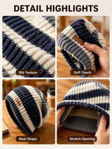 Varm stickad mössa (beanie) för höst/vinter – unisex vinteraccessoar, mjuk och bekväm med öronlappar, nödvändig för juloutfits, lämplig för vinterbruk och vardagliga avslappnade utflykter - Multifärgad - Visa 5